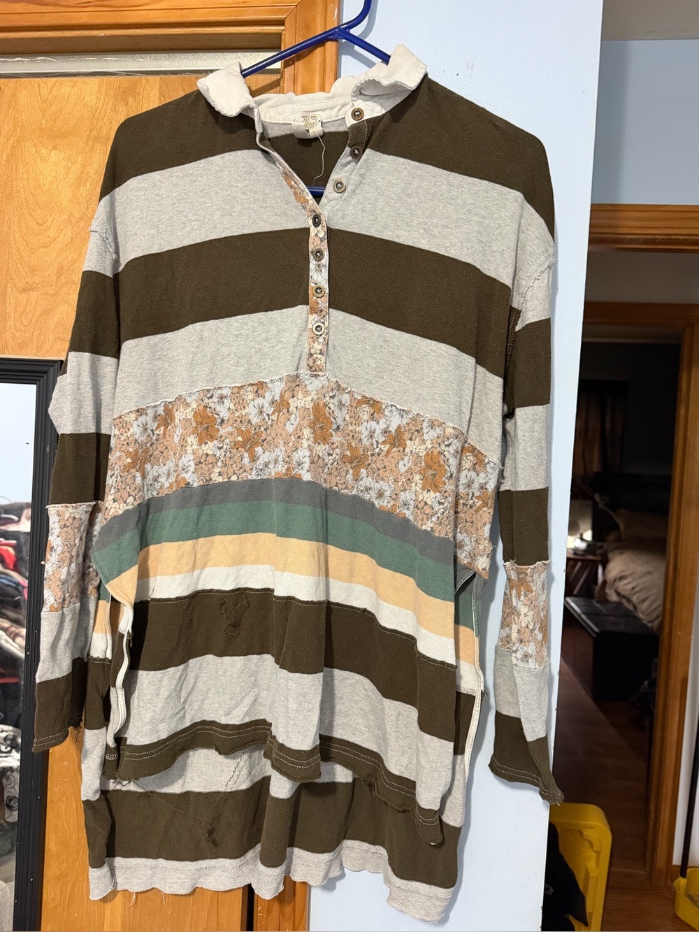 We The Free Long-Sleeve Striped Henley in Olive, Gray & Tan